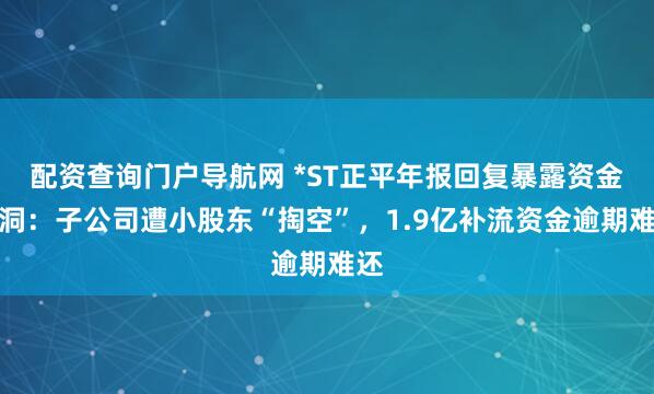 配资查询门户导航网 *ST正平年报回复暴露资金黑洞：子公司遭小股东“掏空”，1.9亿补流资金逾期难还